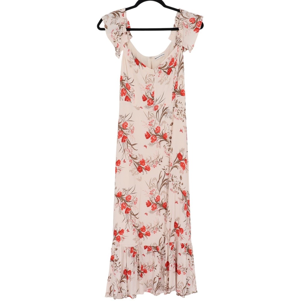 Reformation Butterfly Dress, red floral, small
